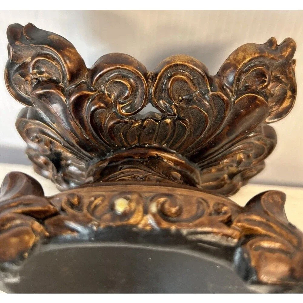 3 To 4” Candle Bowl Deep Brown Resin composite Old World Elegant Tuscan Decor